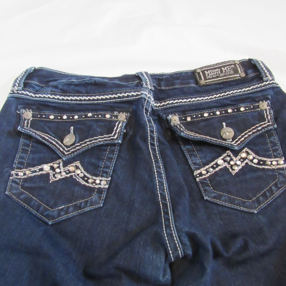 Miss Me Easy Straight Jeans Button Flap Bling 31